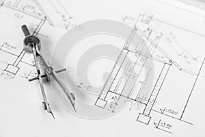 Vintage divider on technical drawing