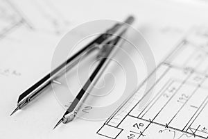 Vintage divider on technical drawing