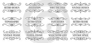 Vintage divider text frame set retro vignette tag