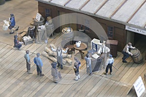 Vintage dock scene, auctioning timber