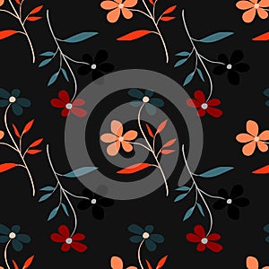 Vintage doodle flower seamless pattern. Retro abstract floral wallpaper. Hand drawn plants endless background