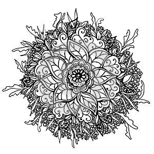 Vintage doodle flower. Vector illustration.