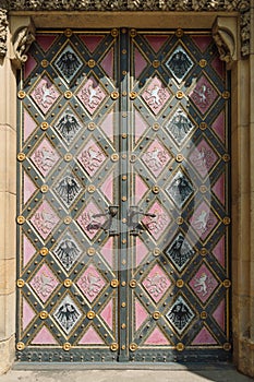 Vintage door of church photo
