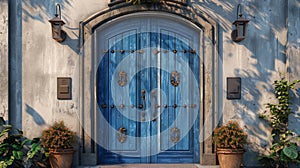 vintage door design, a classic touch to your homes exterior, this rustic blue wooden door with wrought iron details