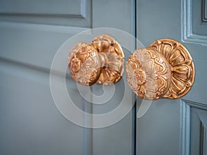Vintage door knobs on wooden door