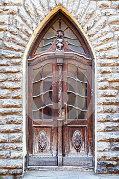 Vintage door on a old building facade