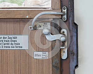 Vintage door on the train compartment