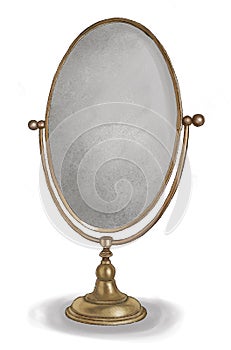 Vintage double face make-up mirror, hand drawn, watercolor