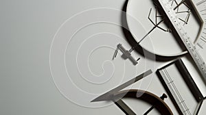 Vintage drafting tools on a neutral background, top view