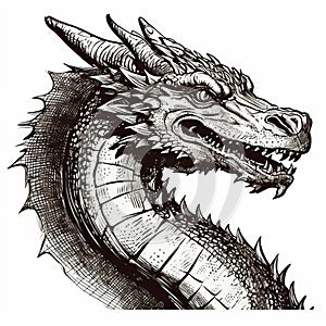 Vintage Dragon Head Illustration In Tim Doyle Style photo