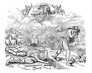 Vintage Drawing of Biblical Cain Who Murdered His Brother Abel photo