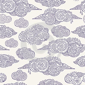 Vintage drawing clouds seamless pattern vector