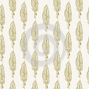 Vintage drawing feathers seamless pattern vector