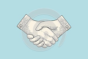 Vintage drawing of handshake in engraving style