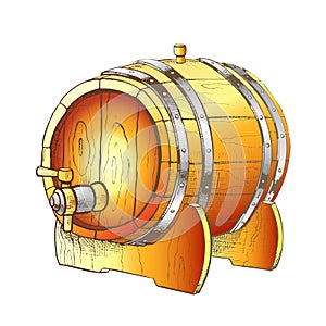 Vintage Drawn Barrel With Tap For Liquid Color Vector