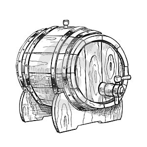 Vintage Drawn Barrel With Tap For Liquid Vector