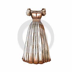 Vintage Dress Illustration: White And Bronze Biedermeier Style