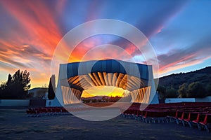 vintage drive-in theater screen at sunset