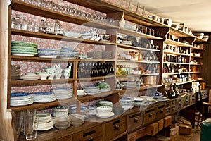 Vintage Dry Goods Store with glassware on display