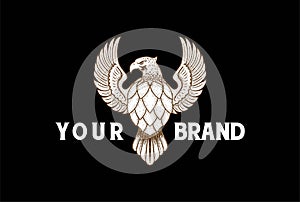 Vintage Eagle Hawk Falcon with Hop for Craft Beer Brewing Brewery Label Logo Design Vector