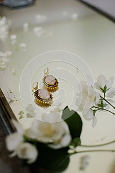 Vintage earrings, pink earrings, vintage mirror