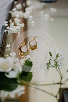 Vintage earrings, pink earrings, vintage mirror