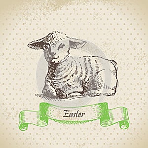 Vintage Easter background with lamb