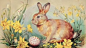 Vintage easter postcard with rabbit
