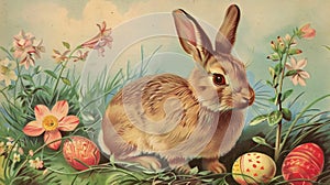 Vintage easter postcard with rabbit