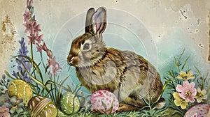 Vintage easter postcard with rabbit