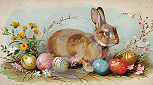 Vintage easter postcard with rabbit
