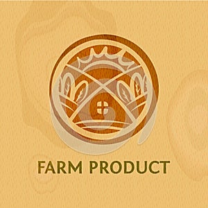 Vintage eco sticker for organic natural farm fresh product. Vector template for local business. Health food store, market concept