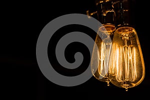 Vintage Edison Light Bulbs hanging against a black background