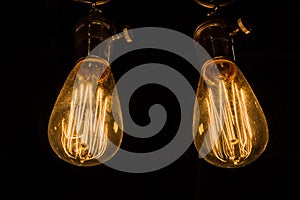 Vintage Edison Light Bulbs hanging against a black background