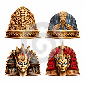 Vintage Egyptian Queens And Pharaohs Helmets - Hyper-detailed Renderings