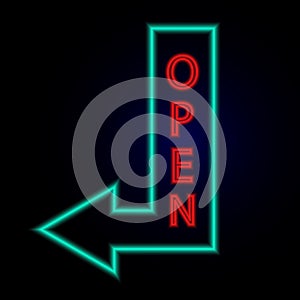 Vintage electric signboard with bright neon lights. Vector