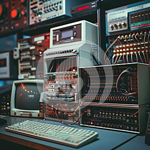 vintage electronic research lab, retro computer device, Control panel