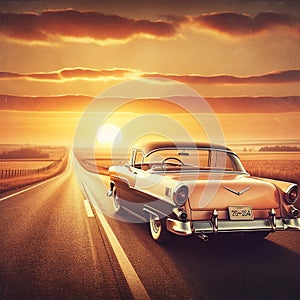 Vintage Elegance: Classic Car Sunset Drive