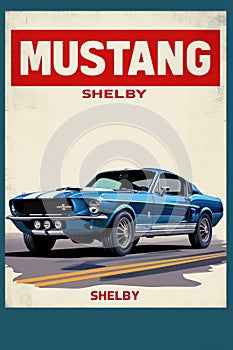 Vintage Elegance on Display: Blue Ford Mustang Shelby, An Icon of American Muscle. Generative AI