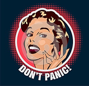 Vintage elegant woman`s head, Okey sign fingers hand. Don`t panic. Vector image