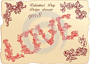 Vintage elements and vignettes for Valentine`s Day