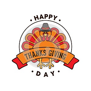 Vintage emblem `Happy Thanksgiving Day` for element design greeting card with Turkey