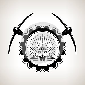 Vintage emblem of the mining industry