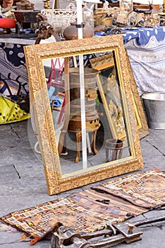 Vintage empty gilt frame on sale at street market, Chiavari , It