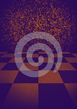 vintage empty interior with checkered marble floor