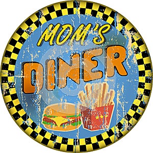 Vintage enamel diner sign, retro style, vector illustration