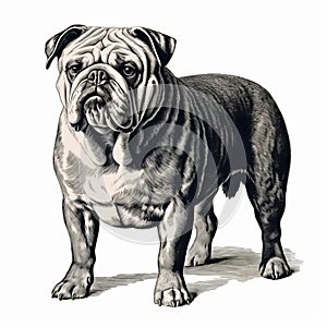 Vintage English Bulldog Print Chiaroscuro Woodcut Illustration