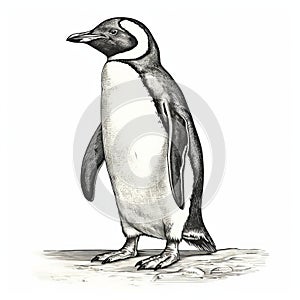 Vintage Engraved Penguin Illustration On White Background Stamp Print