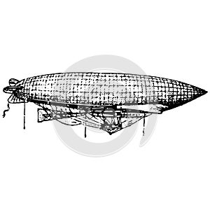 Vintage engraving of an airship, dirigible aircraft