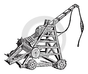 Vintage engraving of a catapult